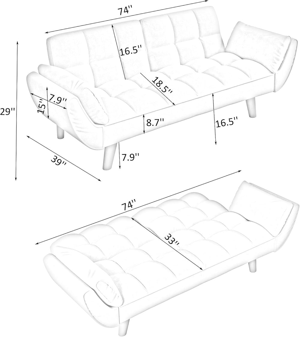 Convertible Folding Sofa Bed Futon,Modern Velvet Sleeper Bed Couches with 4 A...