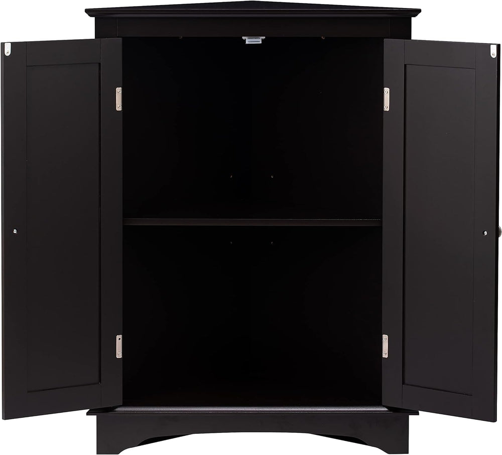 Spirich Corner Bathroom Cabinet with Doors and Adjustable Shelf, Espresso