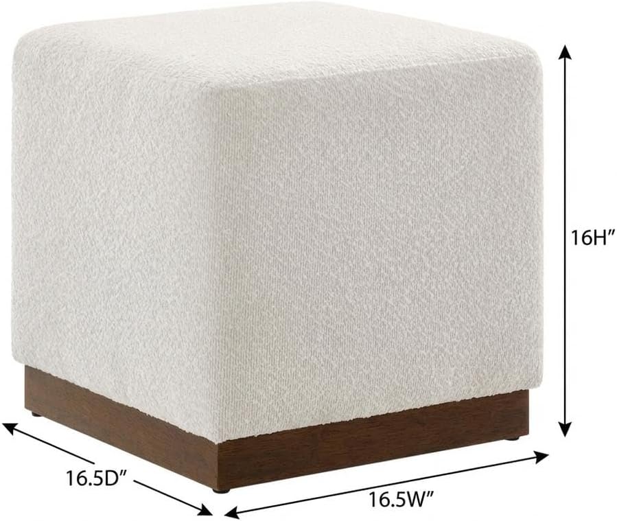 Brown 17" Square Boucle Upholstered Ottoman, Indoor-Outdoor Seating, Plu...