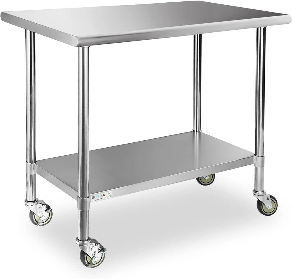 STABLEINK Stainless Steel Table with Wheels 36x24 Inches 3ft for Prep
