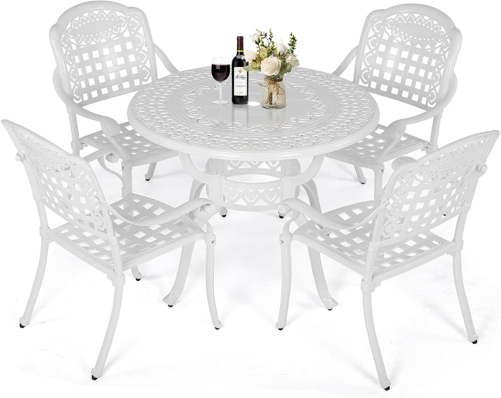 VIVIJASON 5-Piece Patio Furniture Dining Set, All-Weather Cast Aluminum Outdo...