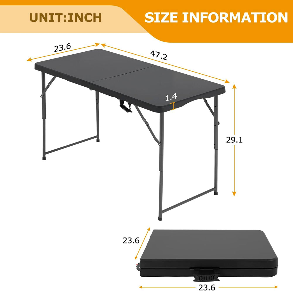 FDW | 4FT Folding Table | Black | Portable Plastic Table
