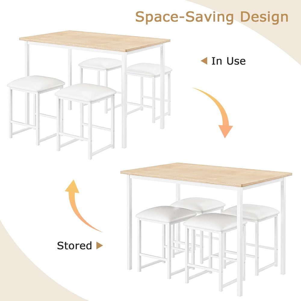 VECELO Dining Table and Faux Leather Chairs Set for 4, Oak | Kitchen table an...