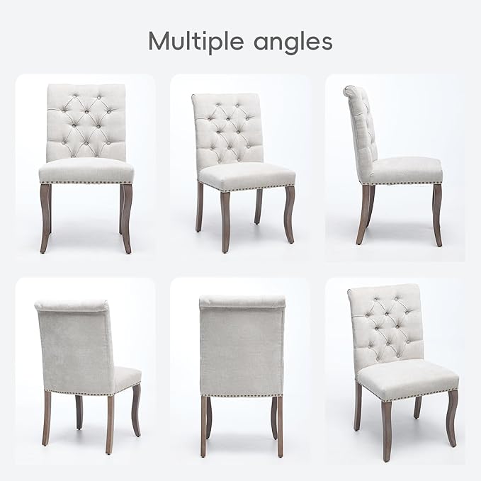 Upholstered Tufted Chenille Dining Side Chairs, Armless Nailhead Trim Chairs ...
