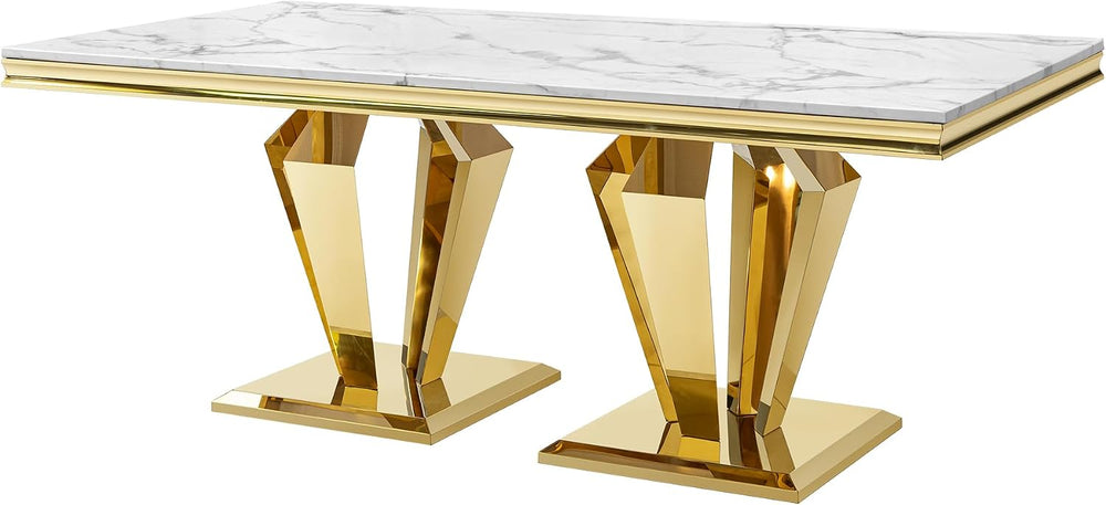 Modern Dining Table 66.9" Dining Room Table with Shiny Gold Stainless St...