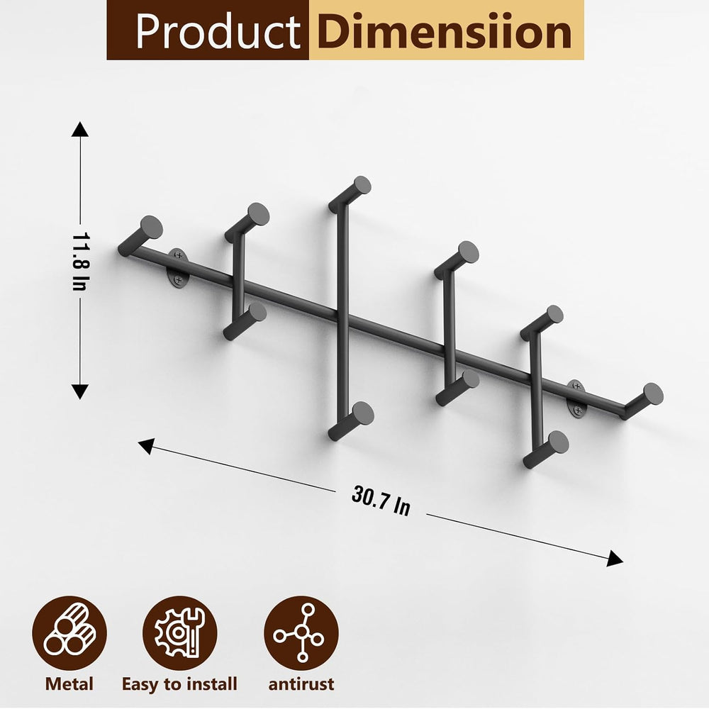 31'' Coat Rack Wall Mount, Large Coat Hooks Wall Mount (Black)