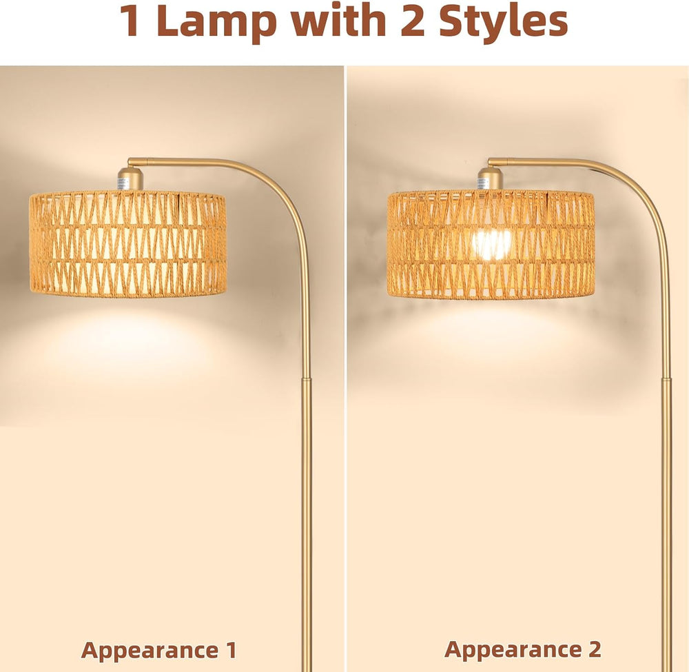 Gold Floor Lamps, Boho Floor Lamp for Room,Farmhouse Rattan Standing Lamps