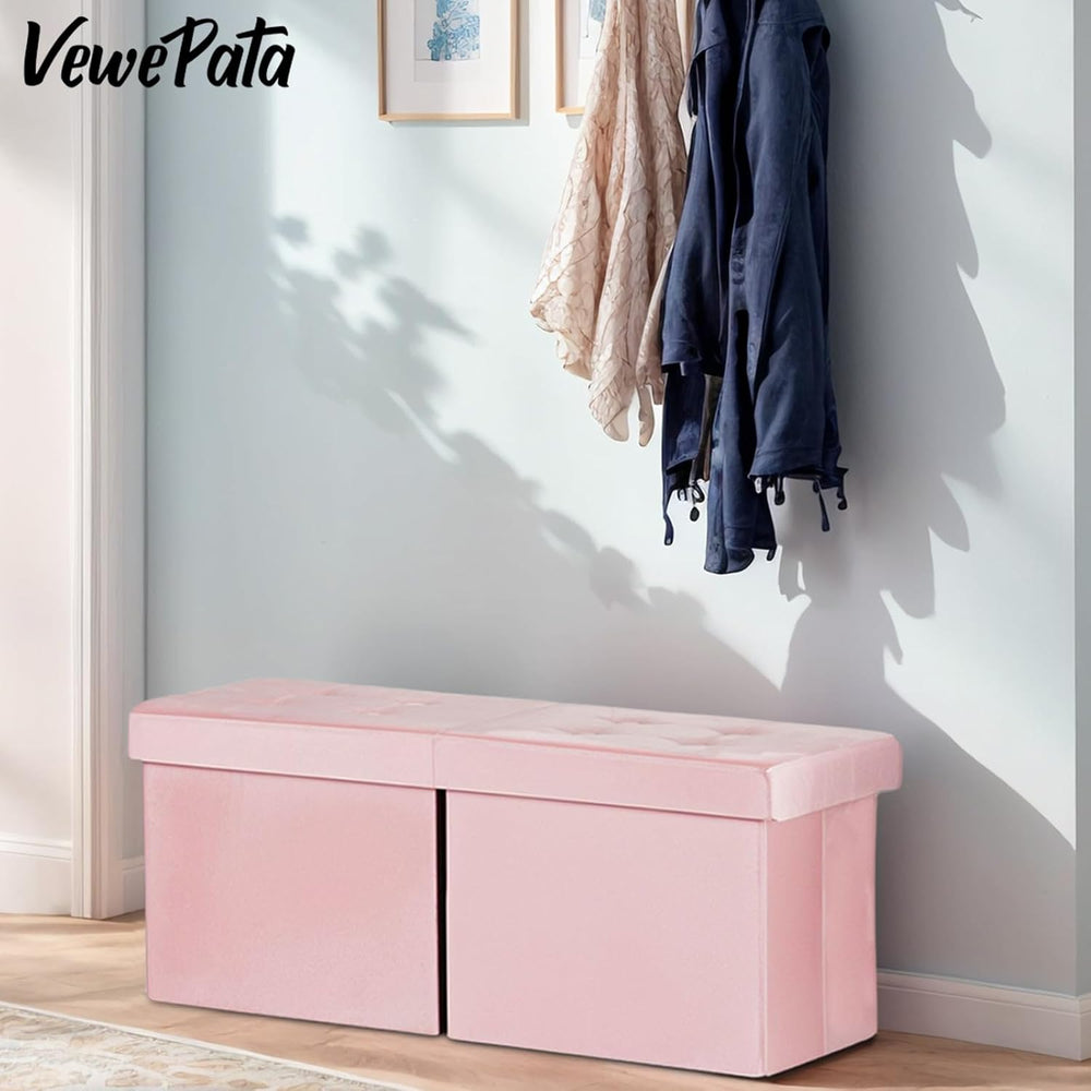 Storage Ottoman Bench, 34" Teddy Velvet Folding Foot Rest, Pink | Large ...