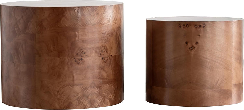 Nesting Coffee Table Set of 2, Modern Round Coffee Table, Wooden Circle Accen...