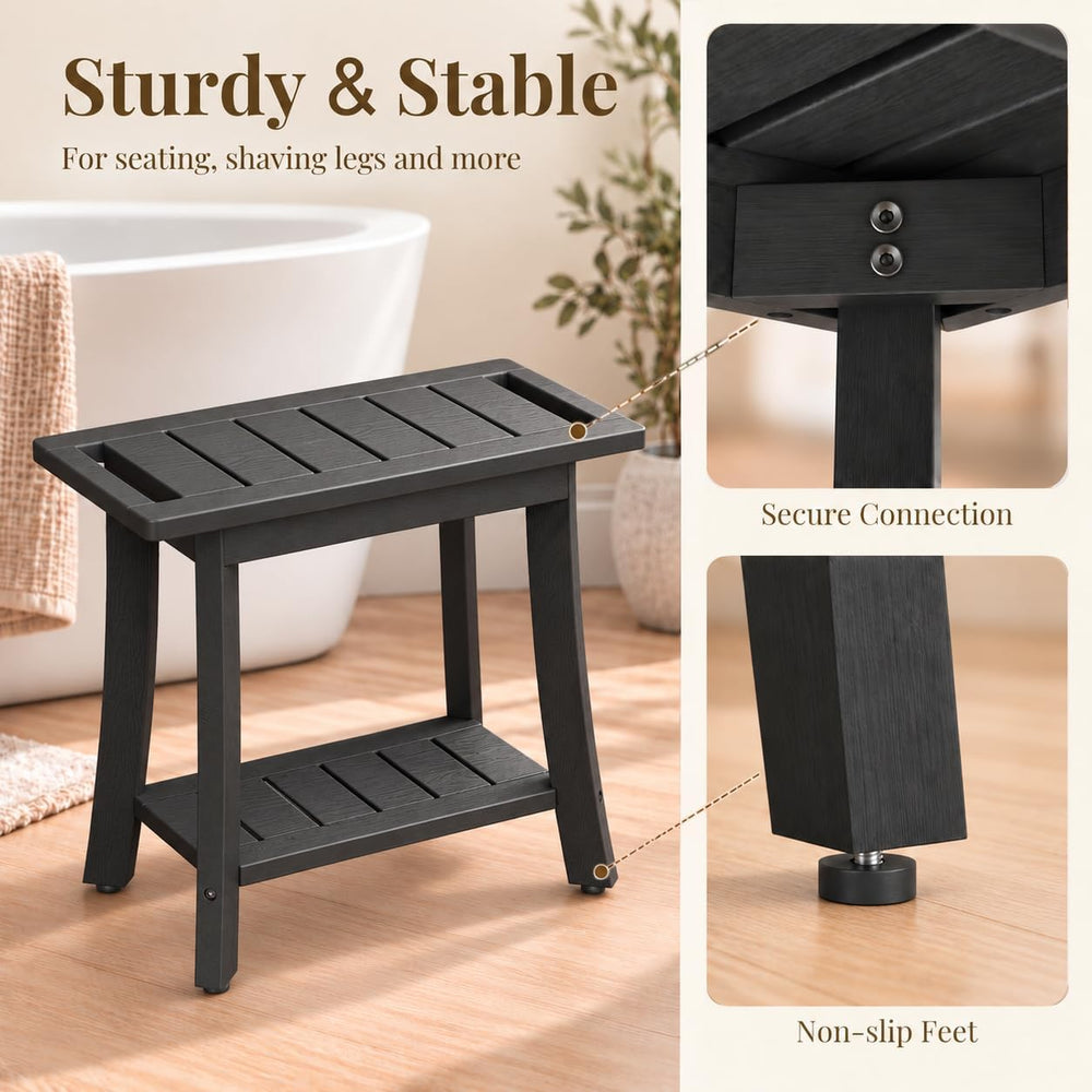 HDPS Waterproof Shower Bench for Inside Shower, Shower Stool, Black, Small