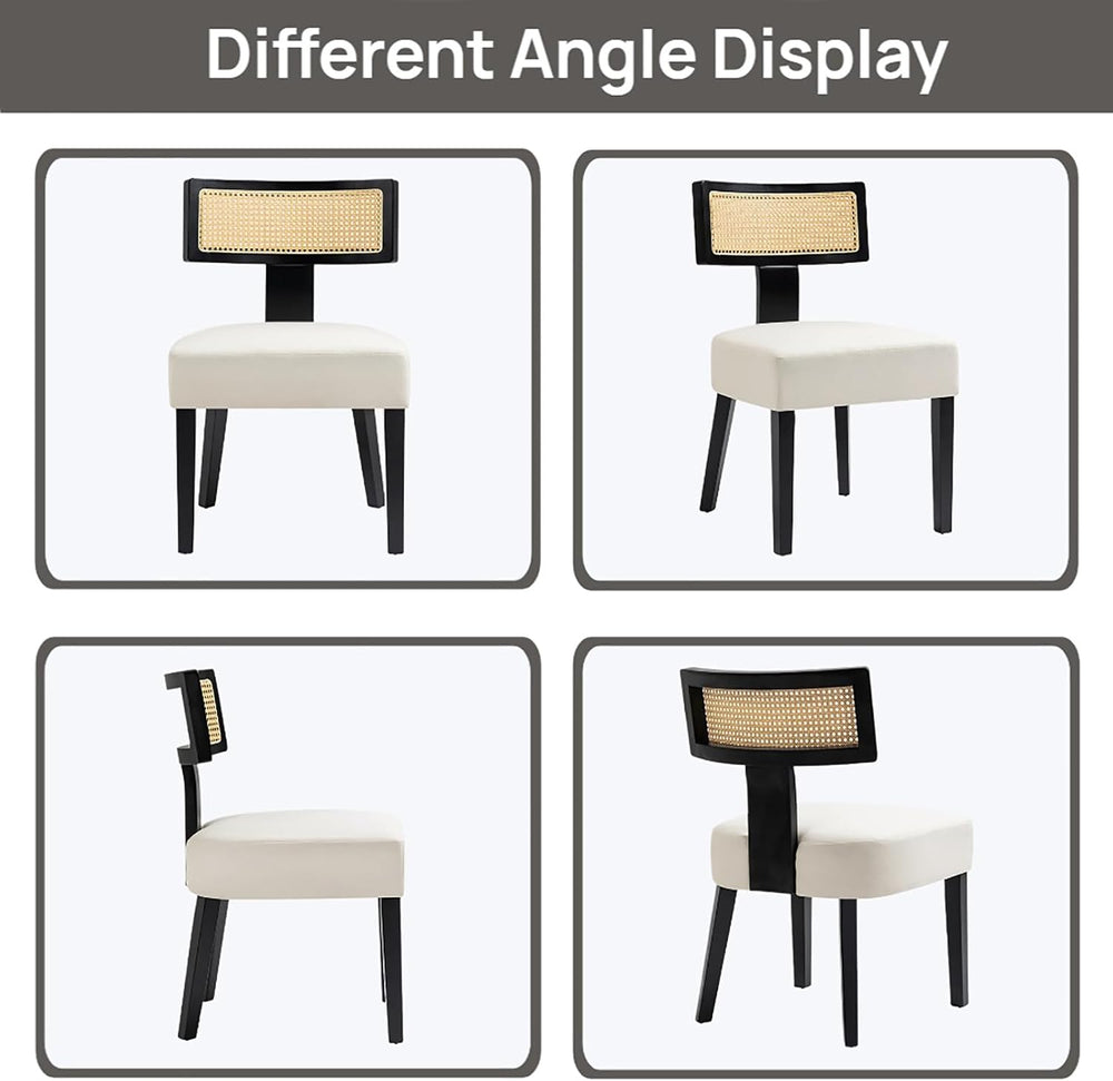 Farmhouse Rattan Dining Chairs Set of 2, Upholstered Modern Dining Room Chair...