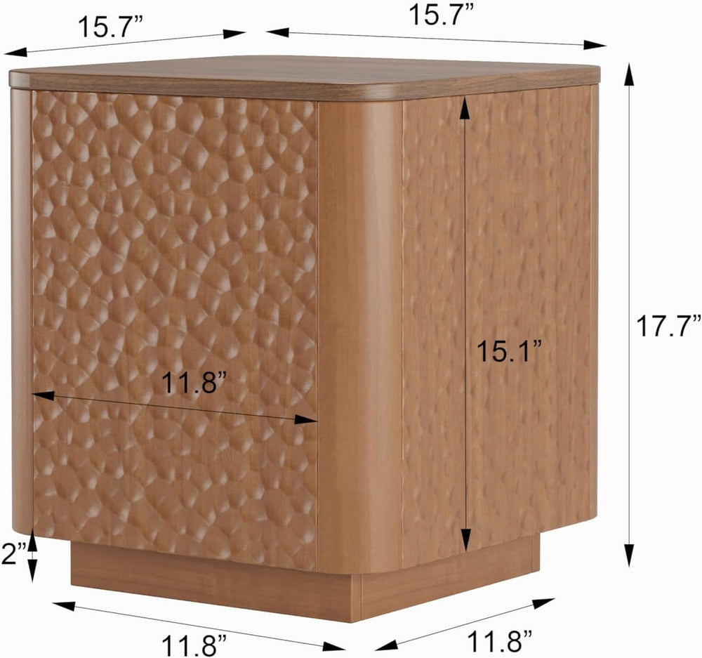 20 inch Square End Table, Wooden Sofa Side Table with Hammered Pattern & ...