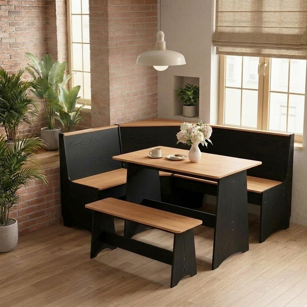 Farmhouse Breakfast Nook Table Set, Dining Nook Set with Corner Bench,with St...