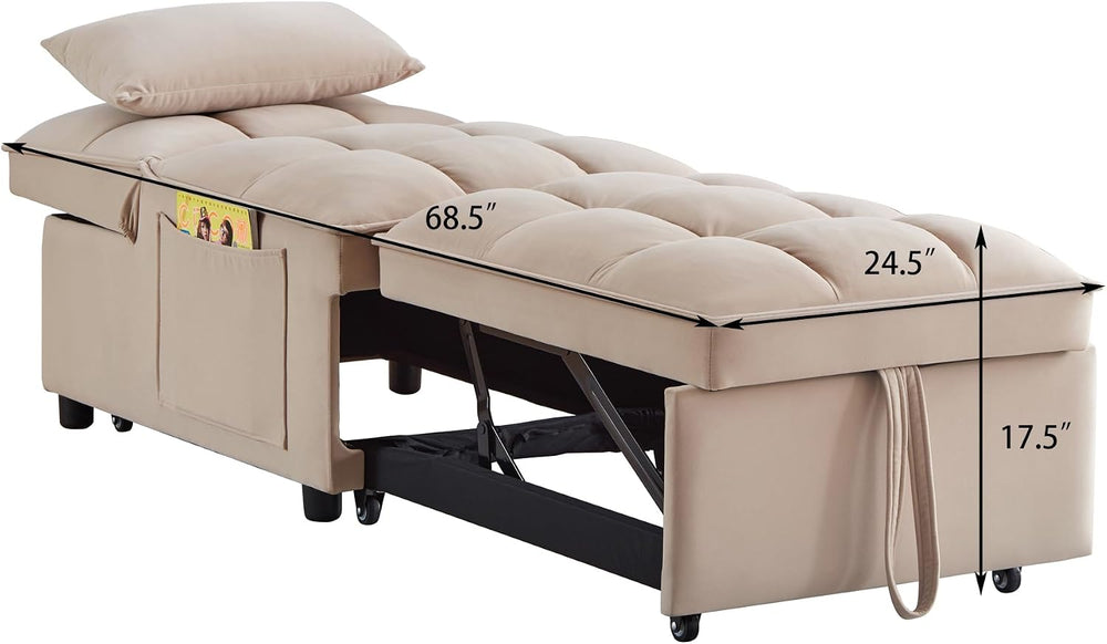 4-in-1 Folding Convertible Chair Sofa Bed,Taupe