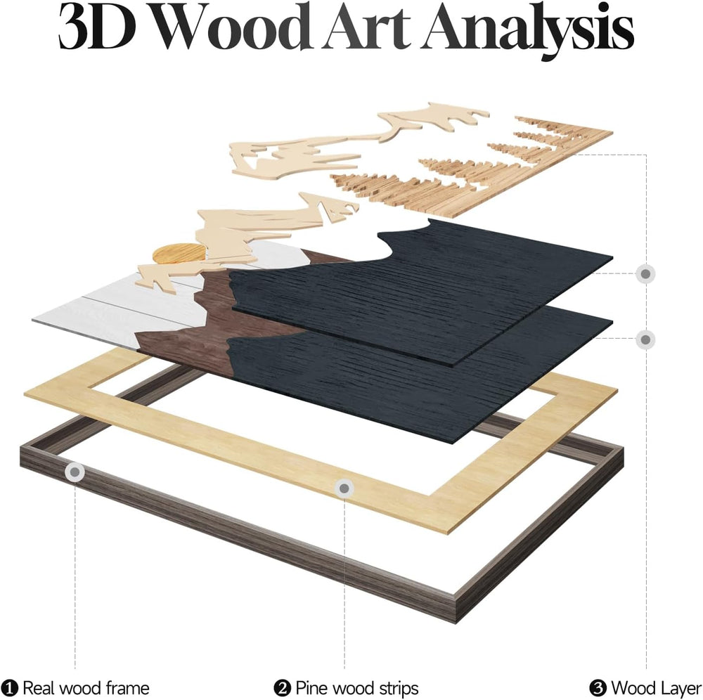 Large Framed 3D Wood Mountain Wall Art Decor for Living Room, 24x36 Inch