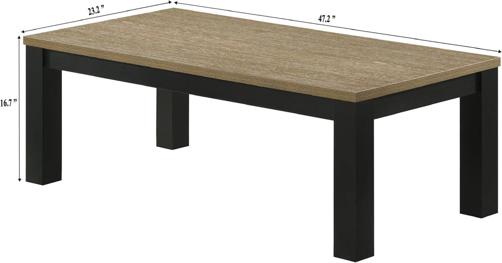 Brown Black 3-Piece Living Room Table Set Table Top Cocktail Table and Two