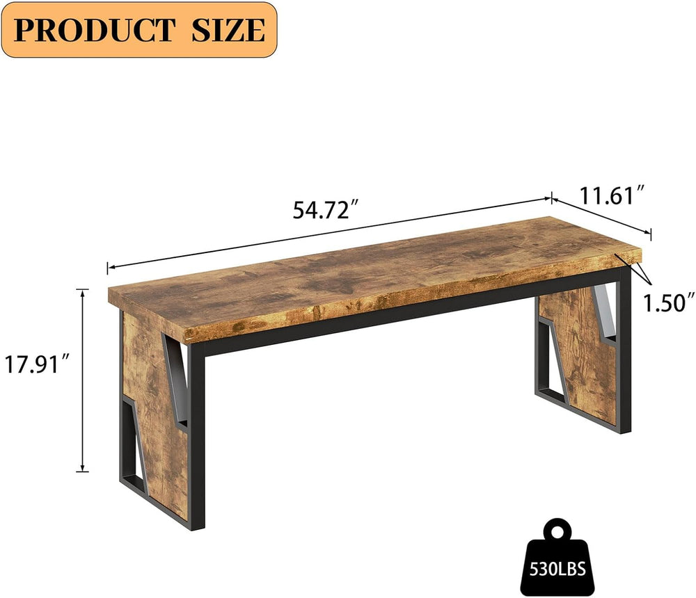 HIPIHOM Table Benches 2-Pack 54.72" Long, Antique Wood & Black Metal...