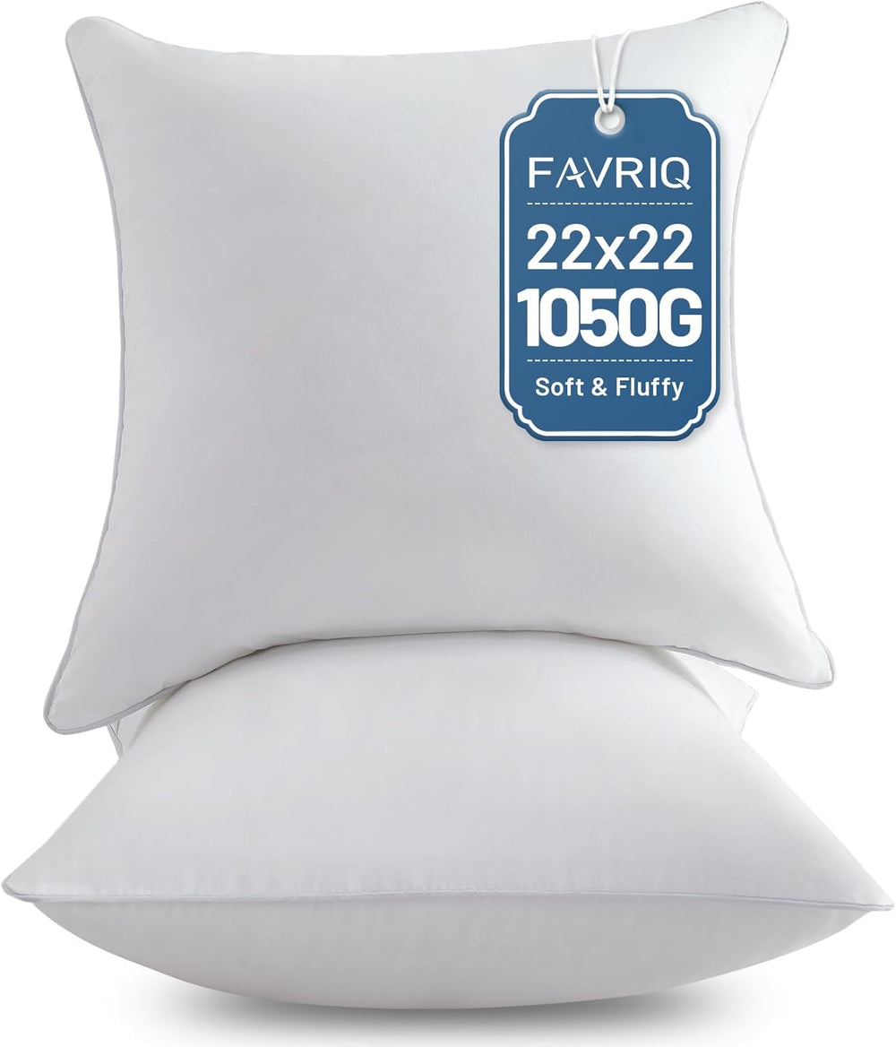 FAVRIQ 22 x 22 Throw Pillow Inserts with 100% Cotton Cover Square Cushions fo...