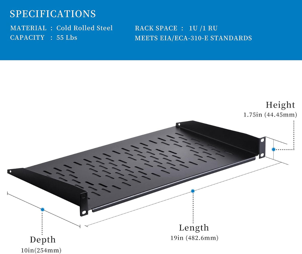 RackPath 1U Cantilever Universal Rack Shelf - 10in Deep – Rackmount Shelf for...