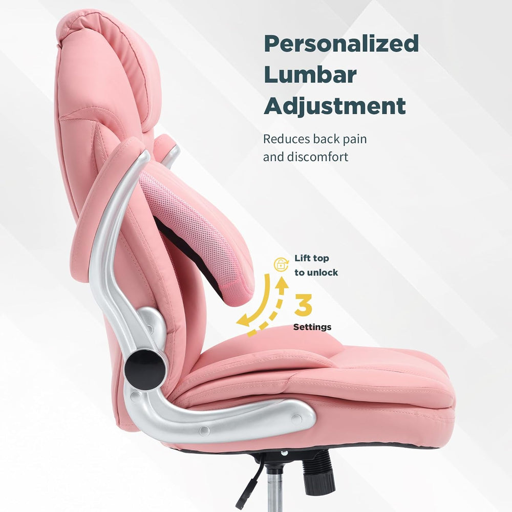 Plus Size Criss Cross Wide Comfy Office Desk Chair with Back Support, Pink | ...