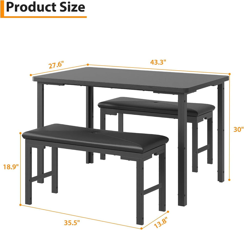 Garvee 3-Piece Dining Table Set, 3-Piece Kitchen Table with 2 Upholstered Ben...
