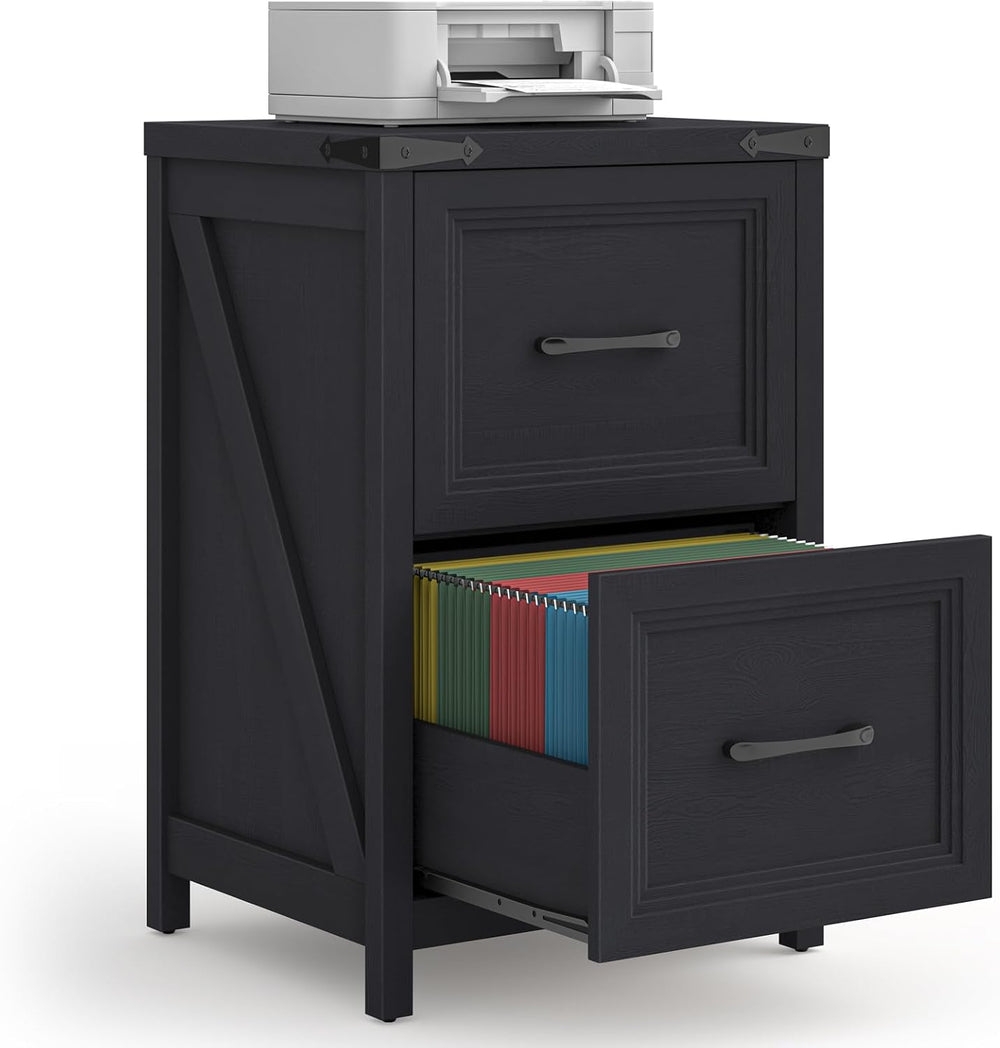 Vabches 2 Drawer Vertical File Cabinet, Wood Farmhouse Cabinet, Black | Filin...