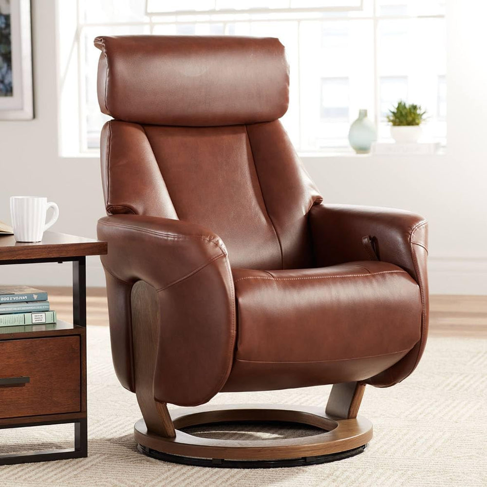 Benchmaster Augusta Brown Swivel Faux Leather Recliner Chair Modern Armchair ...