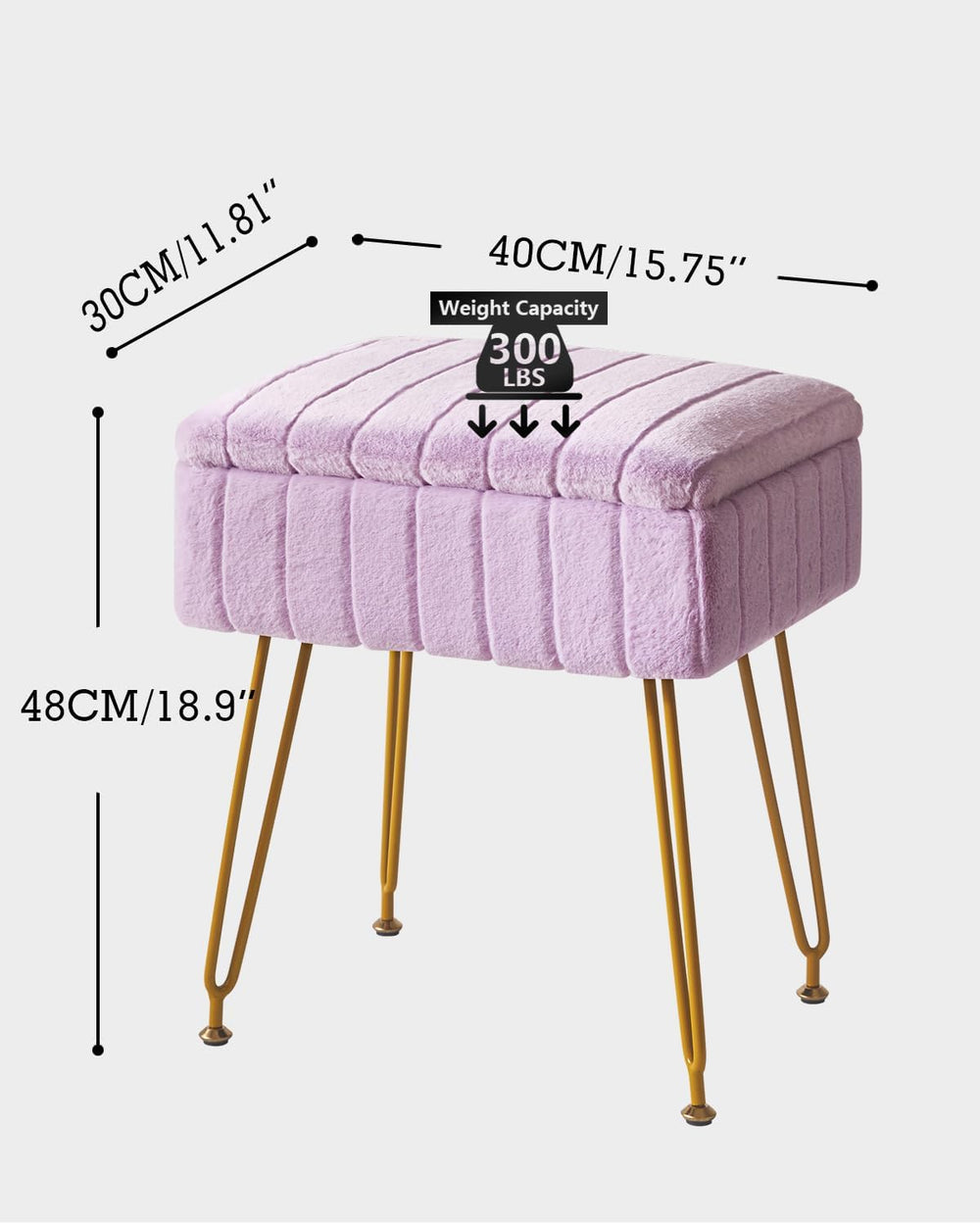 IBUYKE Vanity Stool Chair with Storage, Faux Fur Ottoman, Purple LG-50V | Foo...