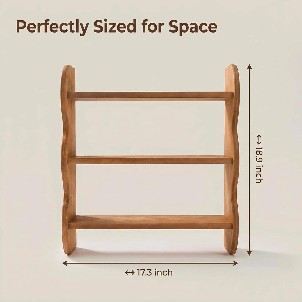 3-Tier Wall Mounted Scalloped Shelf 100% Solid Wood, Rustic Floating Trinket ...