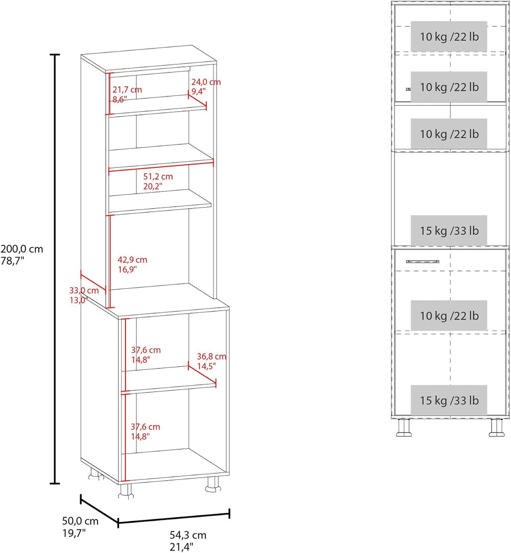 Kitchen Pantry with Open Storage and 2 Doors, White,for Kitchen