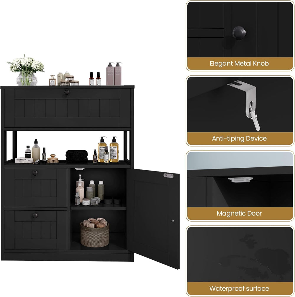 GRUSIGN Storage Cabinet, Modern Bathroom Floor Storage Cabinet Organizer with...