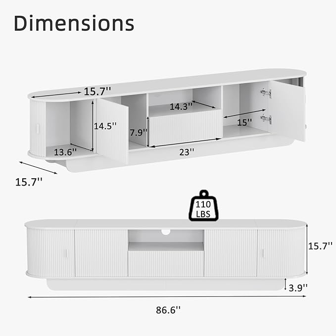 86.61'' Tambour TV Stand for 55-85 Inch, Modern Entertainment Center ...