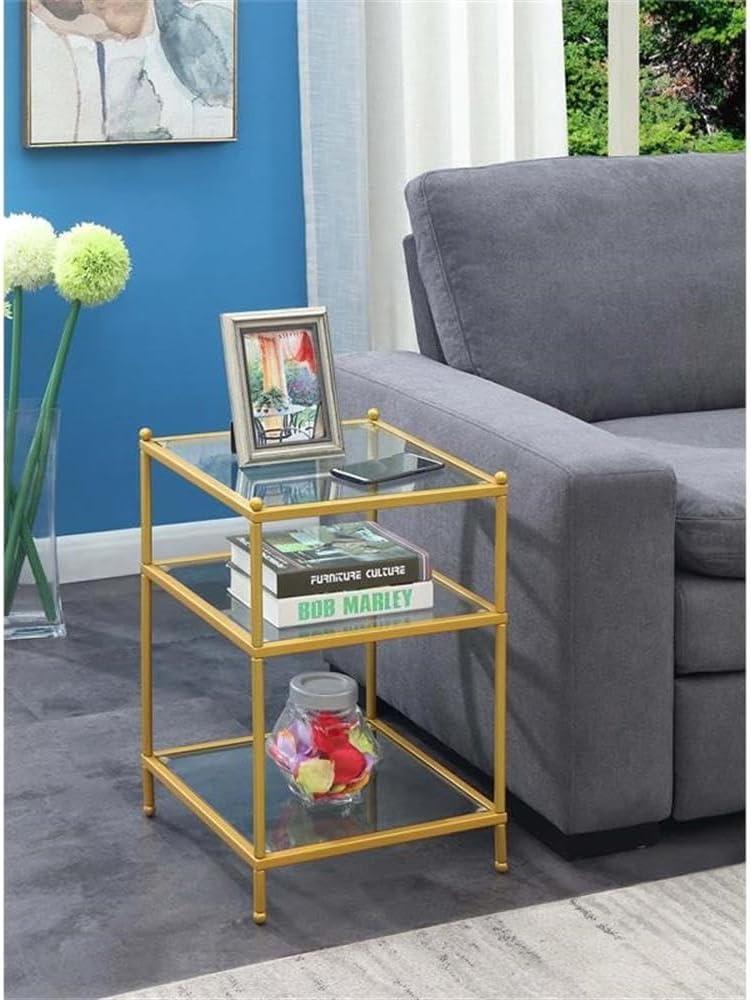 Pemberly Row Contemporary Gold Metal End Table, 16.25" W x 16.25" L...