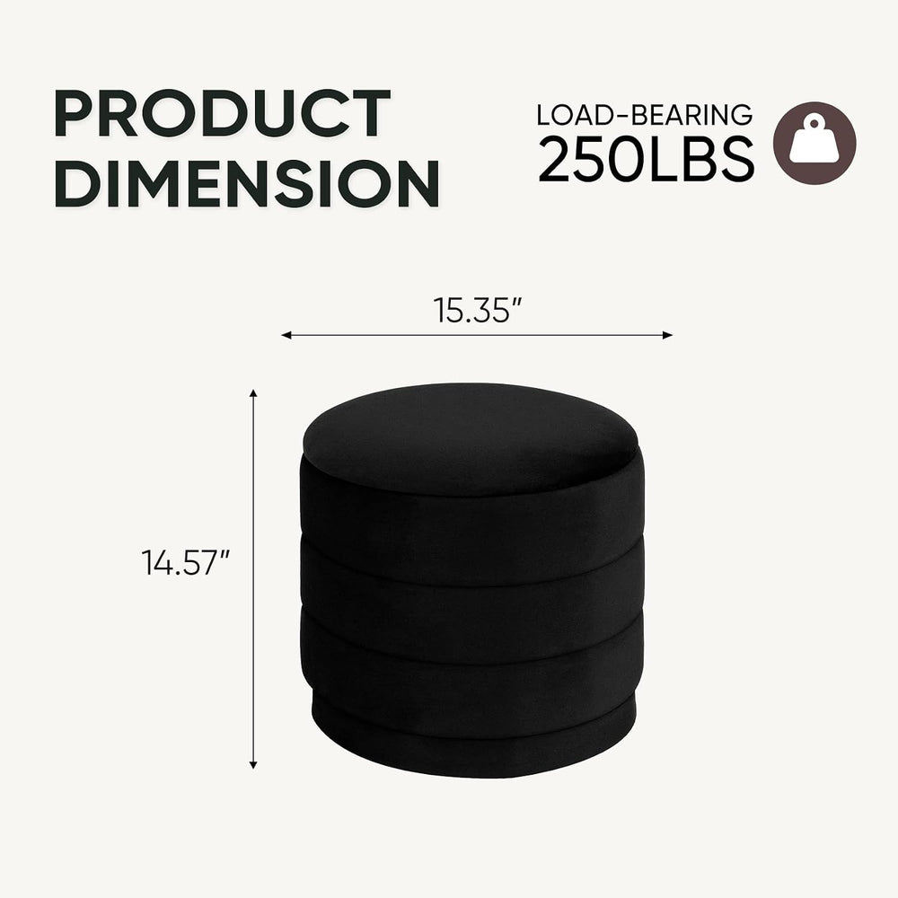 15" Round Velvet Storage Ottoman with Tray | Upholstered Folding Foot Re...