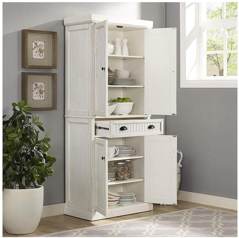 HomeStock Kitchen Pantry Cabinet - Large Storage, Adjustable Shelves, Distres...