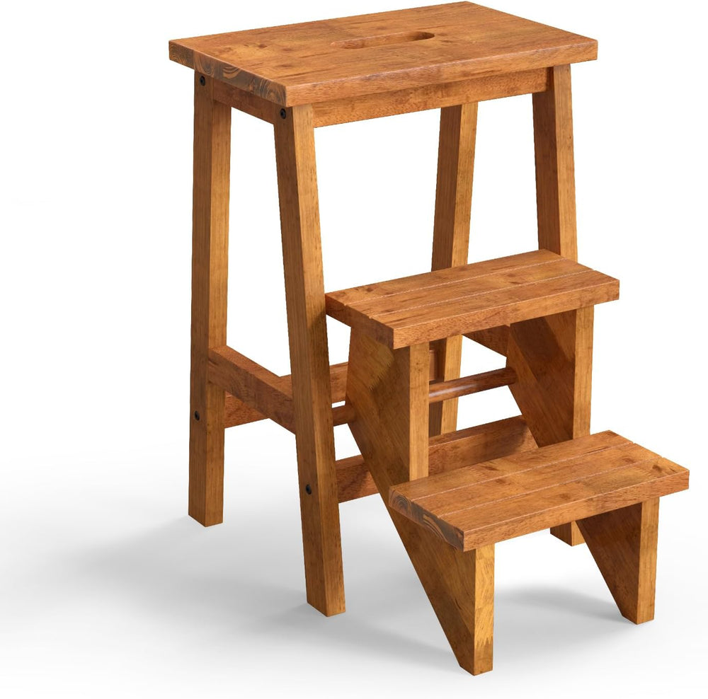 Giantex Folding 3 Tier Step Ladder, Multifunction 3-in-1 Wood Step Stool with...