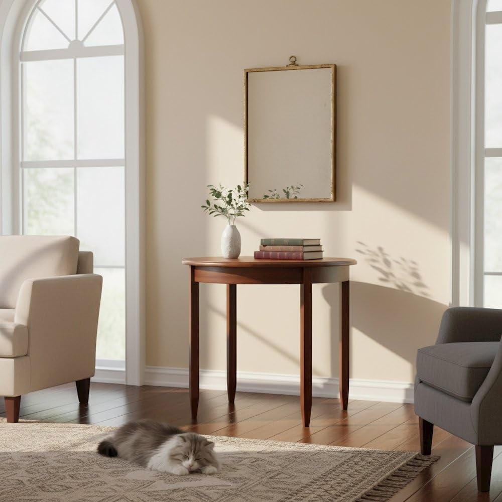 Furnifact Solid Wood Half Moon Table in Antique Walnut Finish, Elegant Small ...