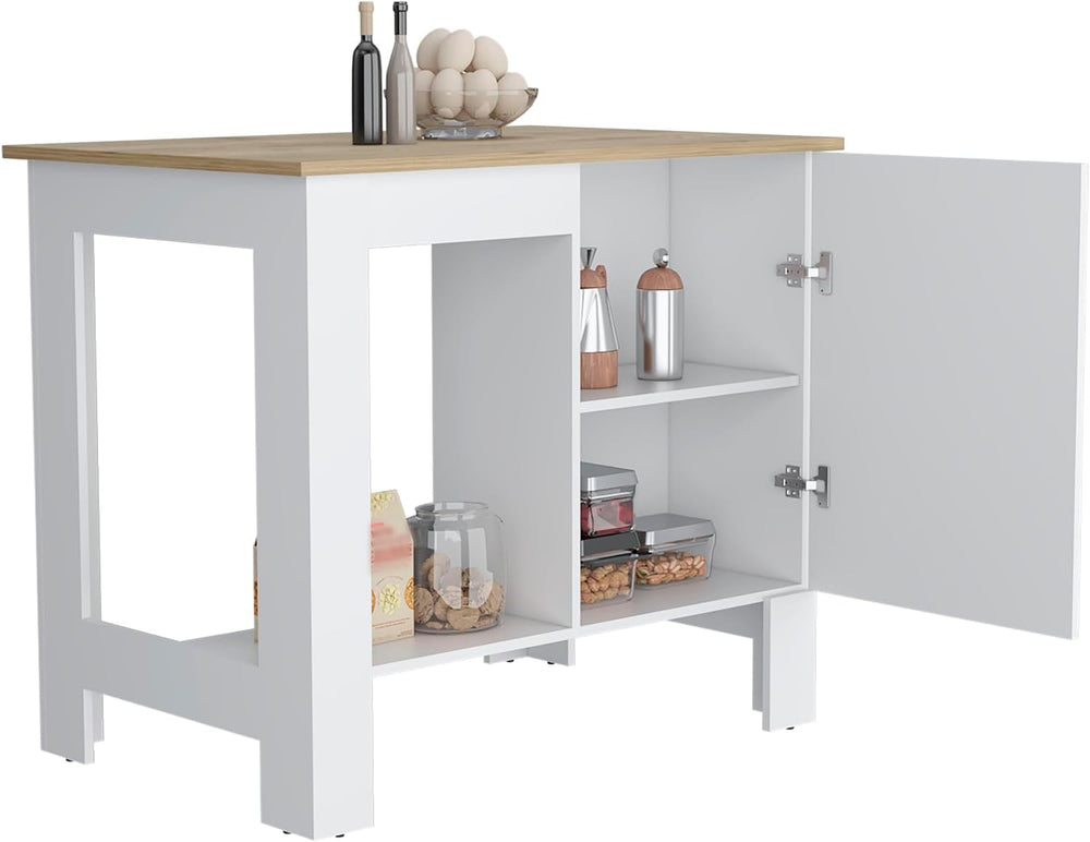 Kitchen Island, Single Door Cabinet, Shelf White/Macadamia | Includes two int...