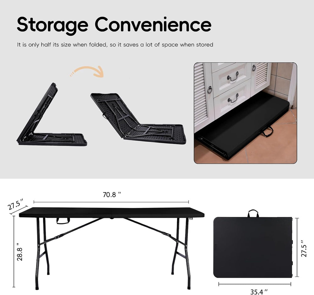 pollilar Folding Table 6FT Heavy Duty Portable Plastic Foldable Table Black |...