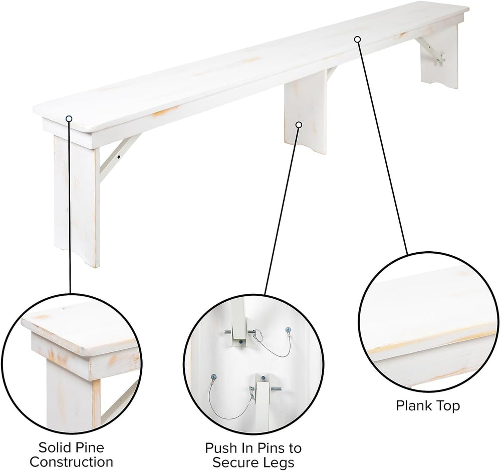 Flash Furniture Hercules Commercial Grade Farmhouse 3 Leg Bench - Solid Pine ...