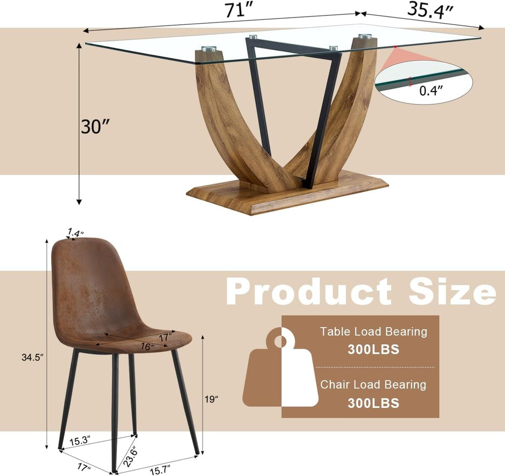 71" Glass Dining Table Set for 6, 7 Piece Dining Table Set,Tempered Glas...