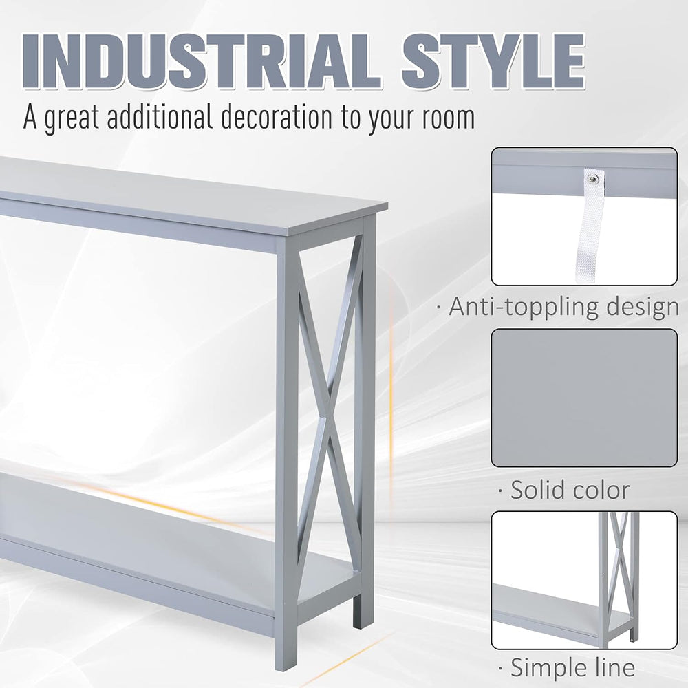 2 Tier Console Table, Sofa Side Table with Storage Shelf, X for Entryway, Liv...
