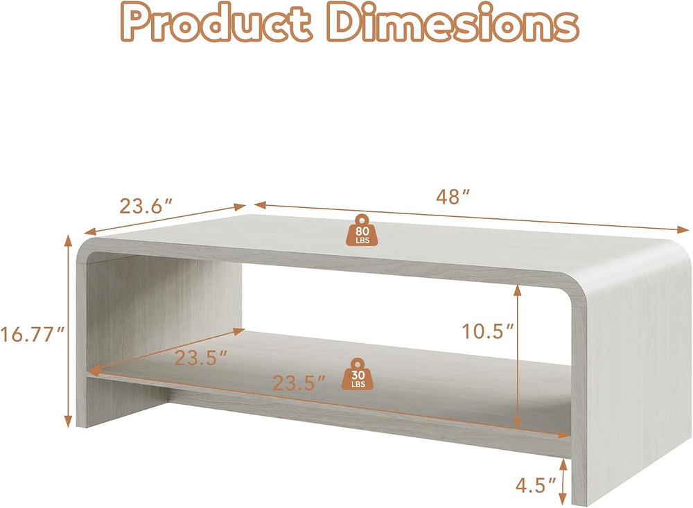 48" Coffee Table with Open Storage Shelf, 2-Tier Minimalist Wooden Coffe...