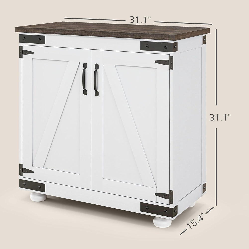 Farmhouse Kitchen Pantry, White Sideboard Buffet Cabinet with Barn Door and A...