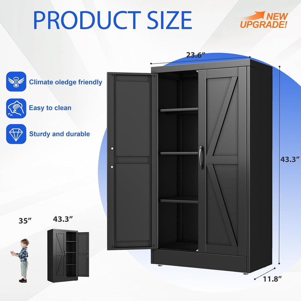 GAIOUS 43.3'' Tall Kitchen Pantry Cabinet, Black Metal Storage Cabinet