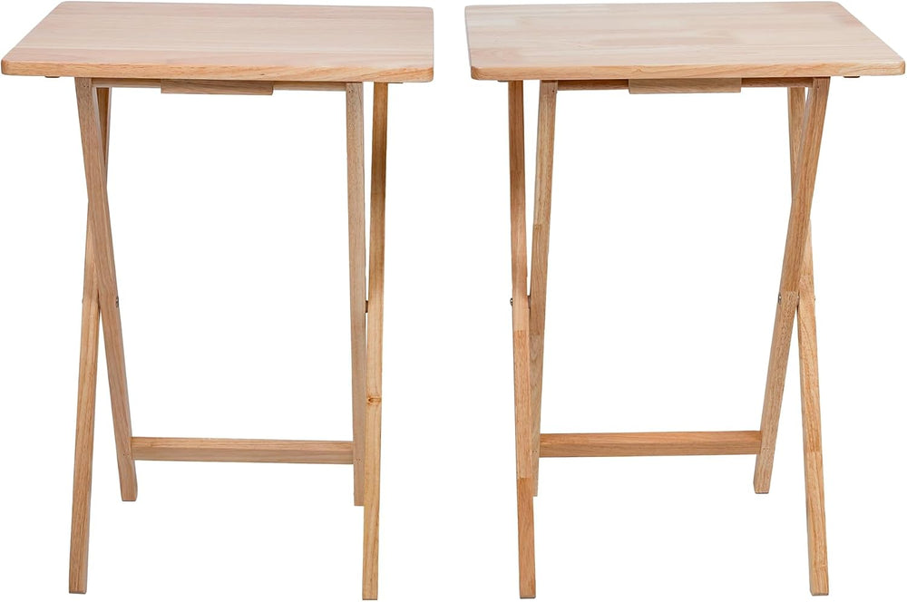 (2 Pcs) 26" Folding Tray Tables, Solid Rubberwood, Small Folding Table,N...