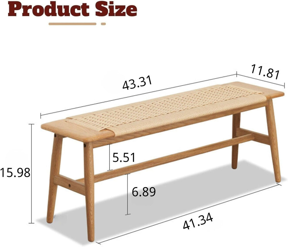 100% Solid Oak Farmhouse Entryway Bench, Wooden Bench Indoor with Hand Woven ...
