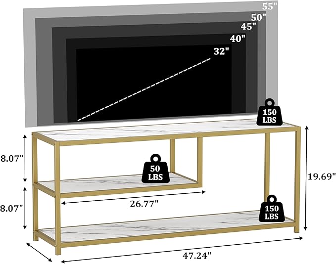 Function Home TV Stand for TVs up to 55 Inch, 3 Tier Entertainment Center, Me...
