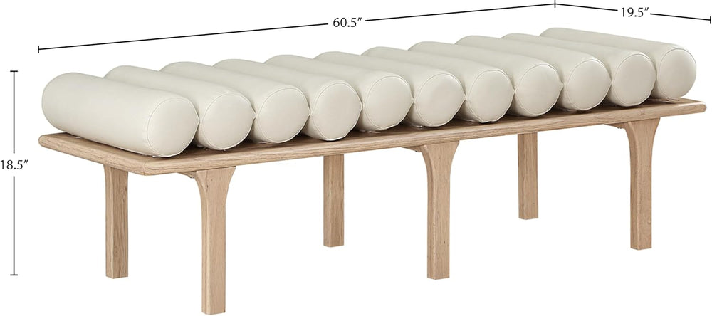 Meridian Furniture 22007Cream Landon Collection Art Deco Bench with Soft Vint...