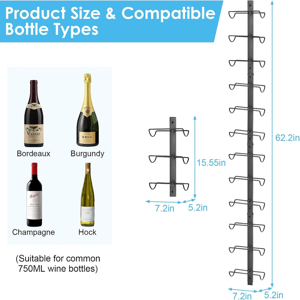 2 Pack 12 Bottle Wall Wine Rack for 24 Wine Bottles, DIY Detachable Wall Moun...